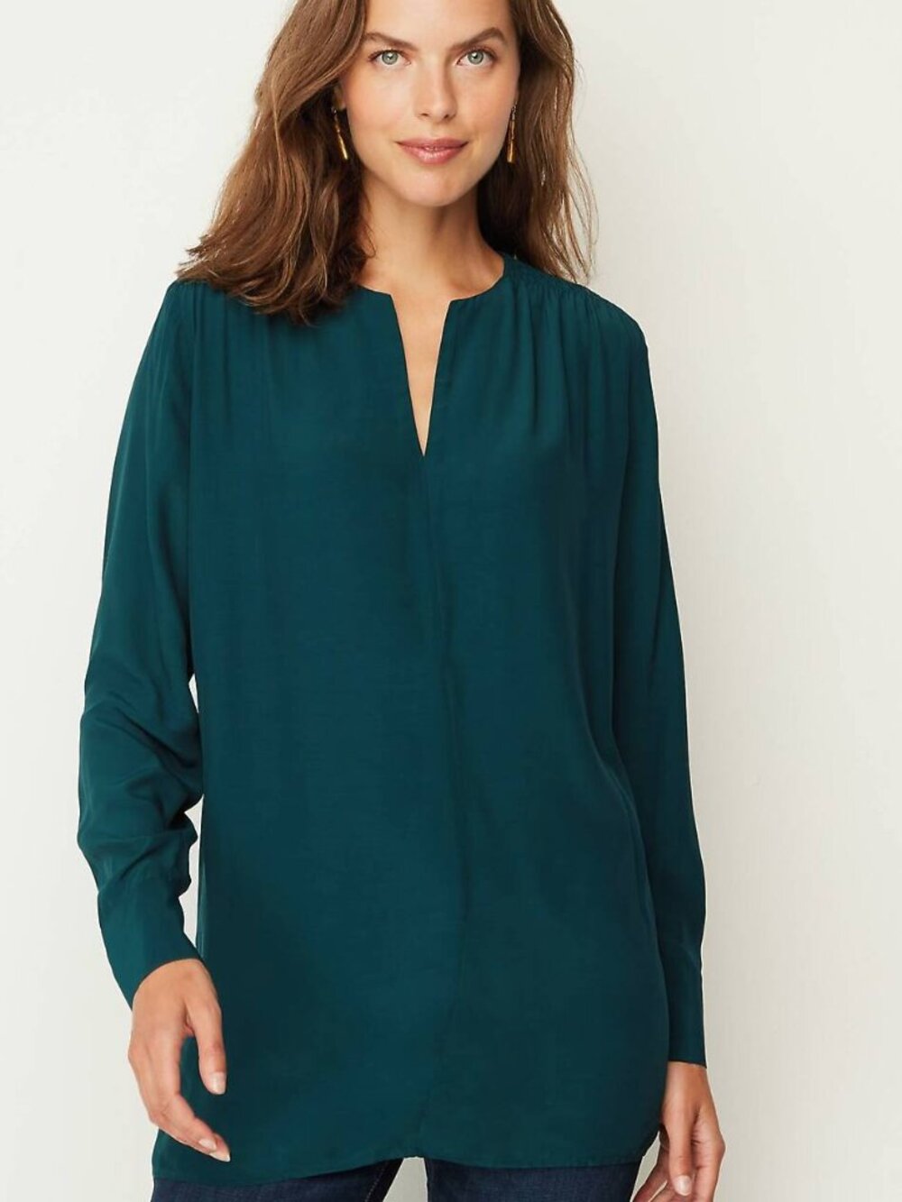 NWT J. Jill Plus Size 2X Prusian Blue Teal Tunic Long Sleeve Top Blouse NEW